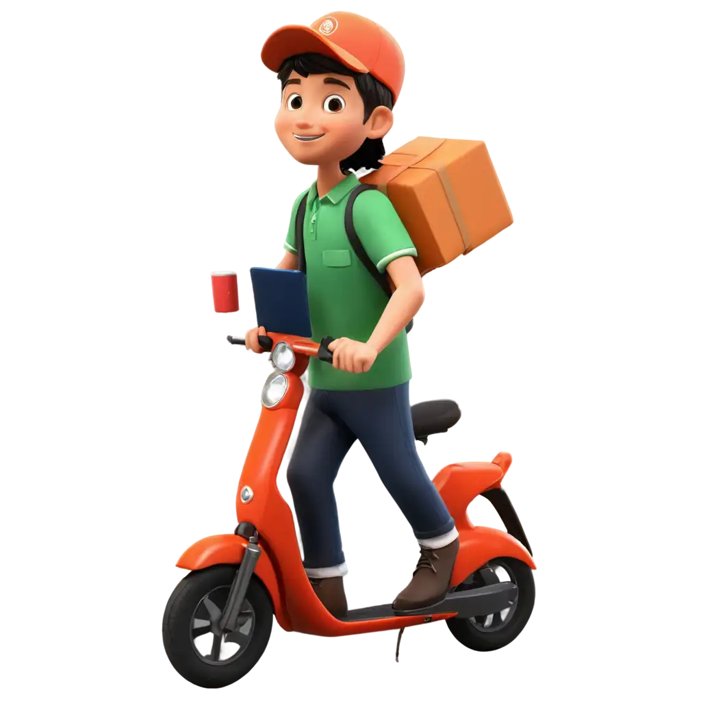 Animated-PNG-of-a-Delivery-Boy-on-Scooter-with-Food-Parcel-Perfect-for-Modern-Digital-Applications