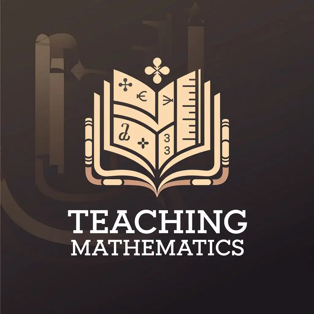 a vector logo design,with the text "teaching mathematics", main symbol:Logo with the shape of a book, pencil, or ruler combined with mathematical symbols such as formulas or graphs. Use dark and elegant colors for a classic look,Moderate,clear background