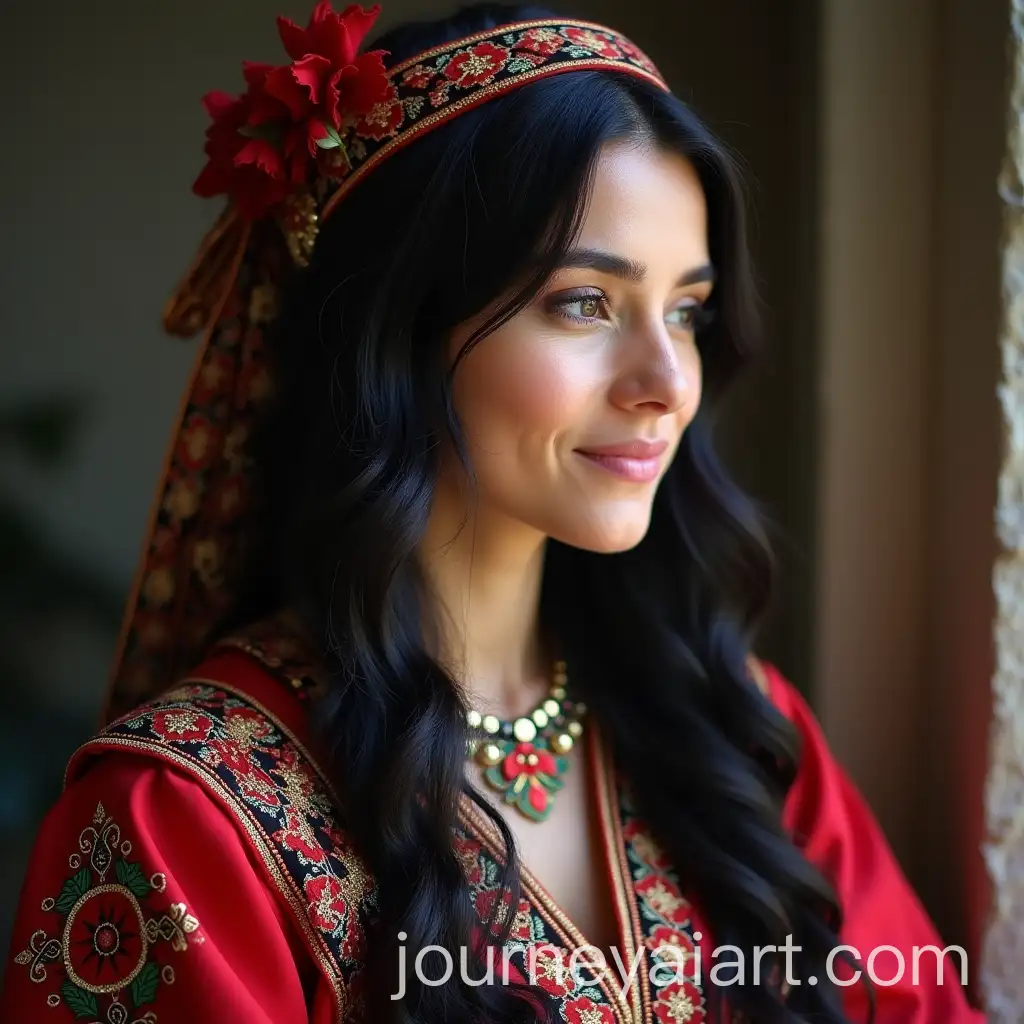 Traditional-Albanian-Woman-in-Ethnic-Attire-with-Black-Hair
