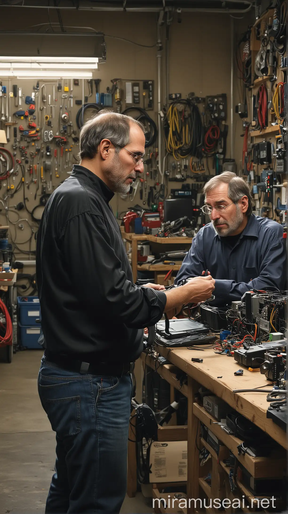 Steve Jobs and Steve Wozniak Collaborating in Apples Garage