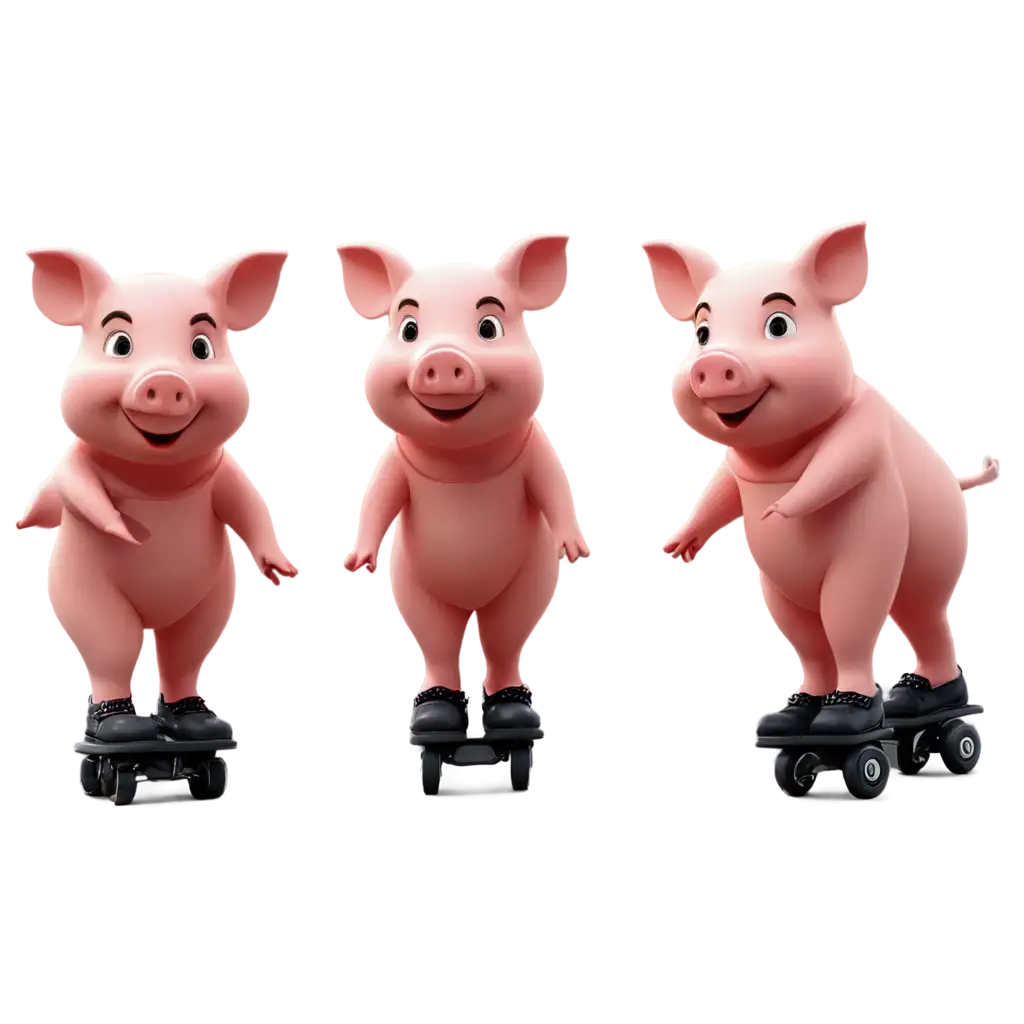 Three-Pigs-Roller-Skating-PNG-Image-Playful-and-Whimsical-Art-for-Online-Content