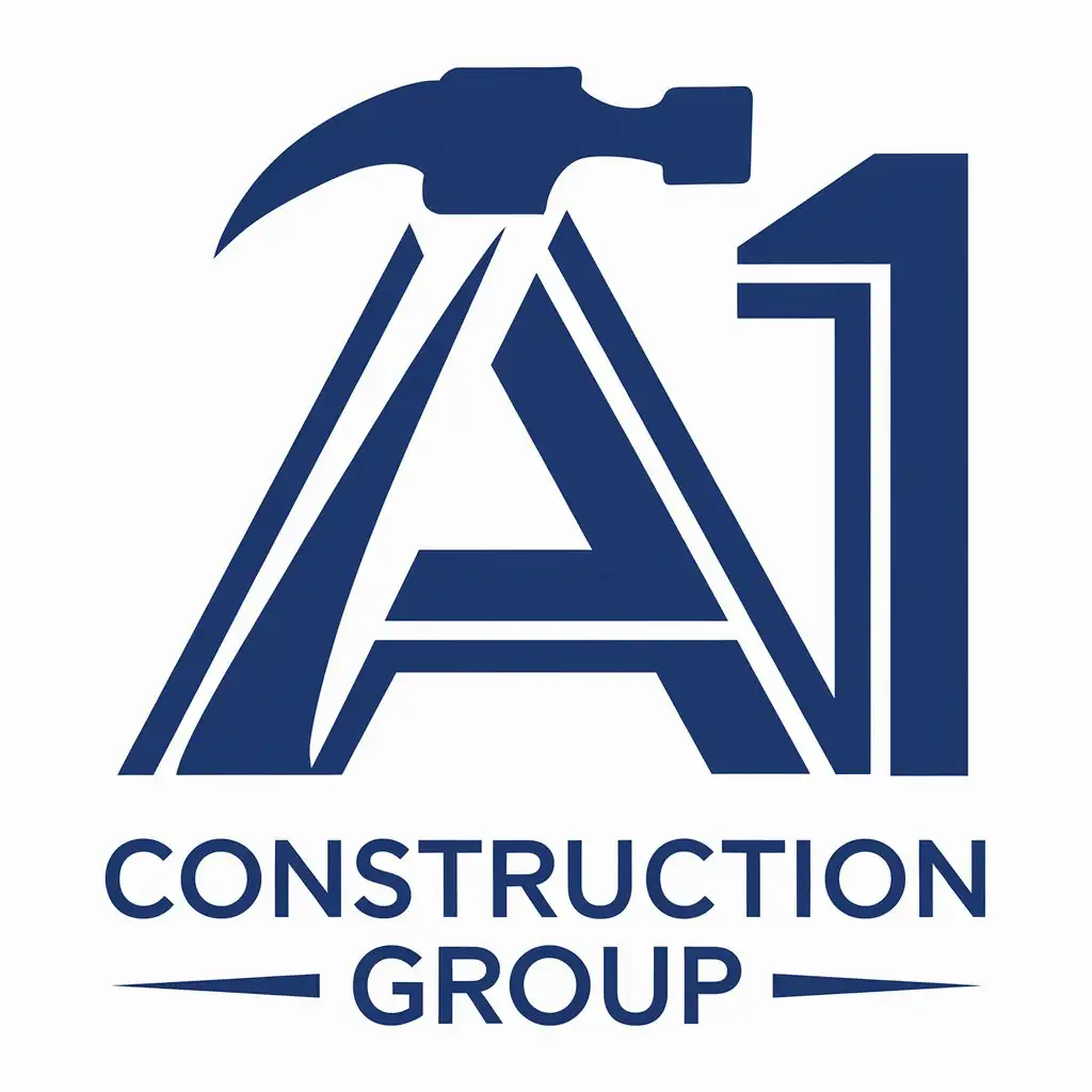 LOGO Design for A1 Construction Group Blue Hammer Symbol with Letter A and Number 1