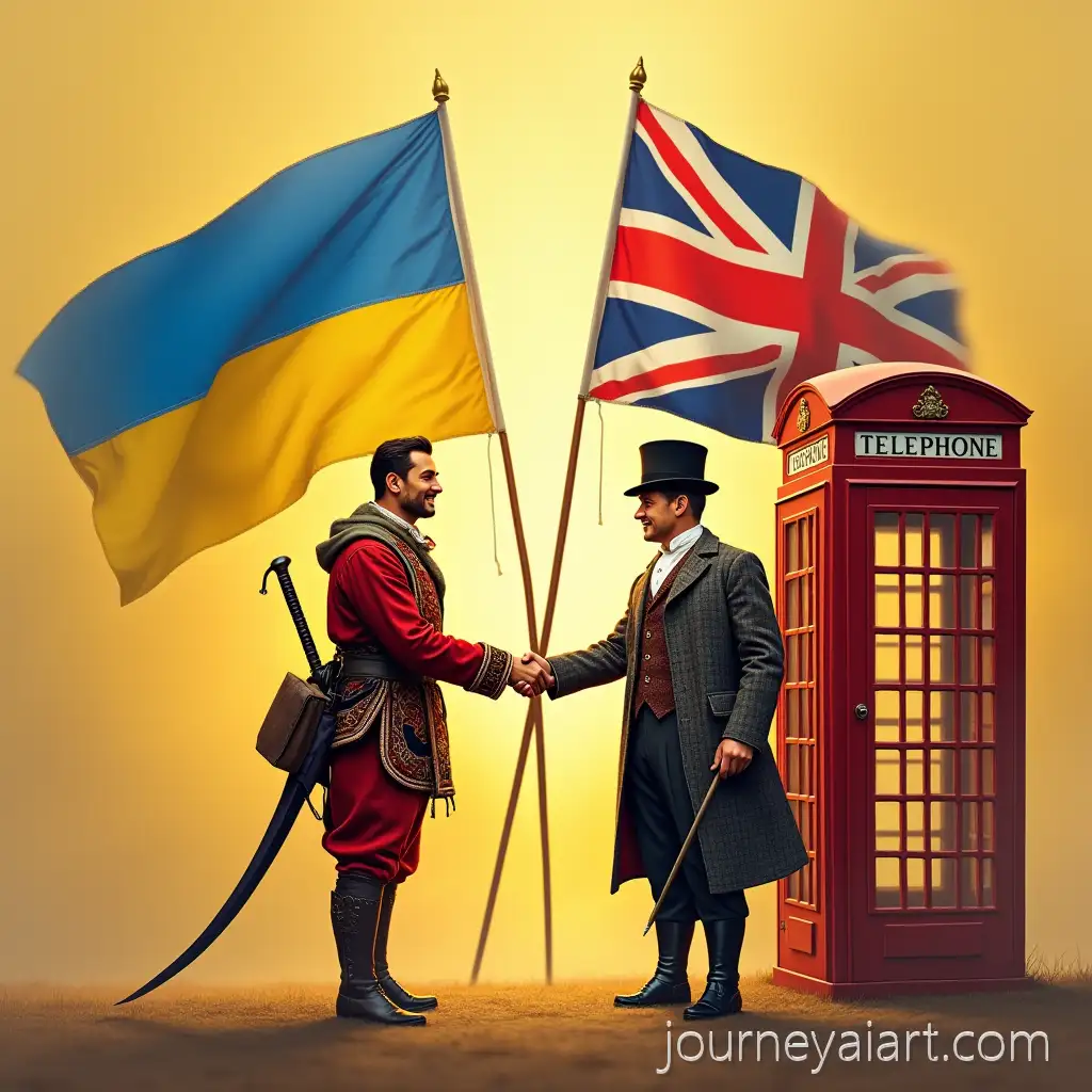 Ukrainian-CCossack-and-Englishman-handshakeossack-and-English-Gentleman-Symbolizing-Cultural-Friendship