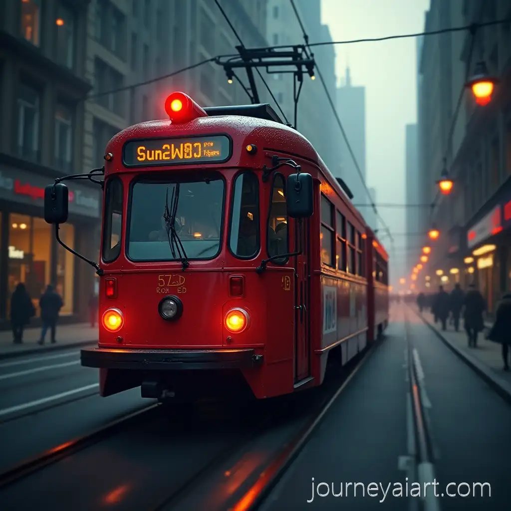 Red-Streetcar-Flying-inAI-Image-Expansion-SEO-the-Dark-Sky-with-a-Futuristic-Twist