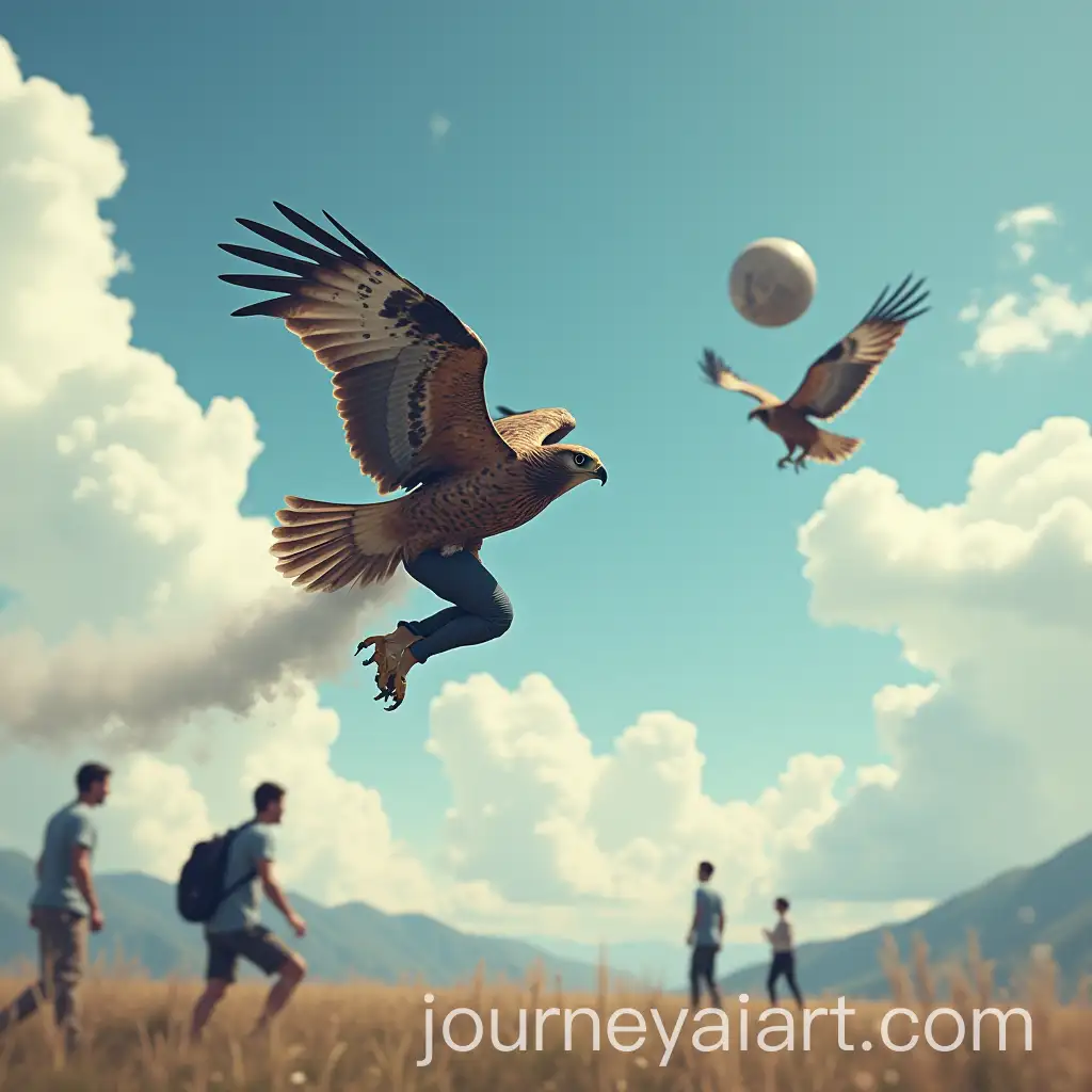 Player-and-Hawk-Flying-High-in-the-Sky-with-a-Ball-and-Smoke-Effect
