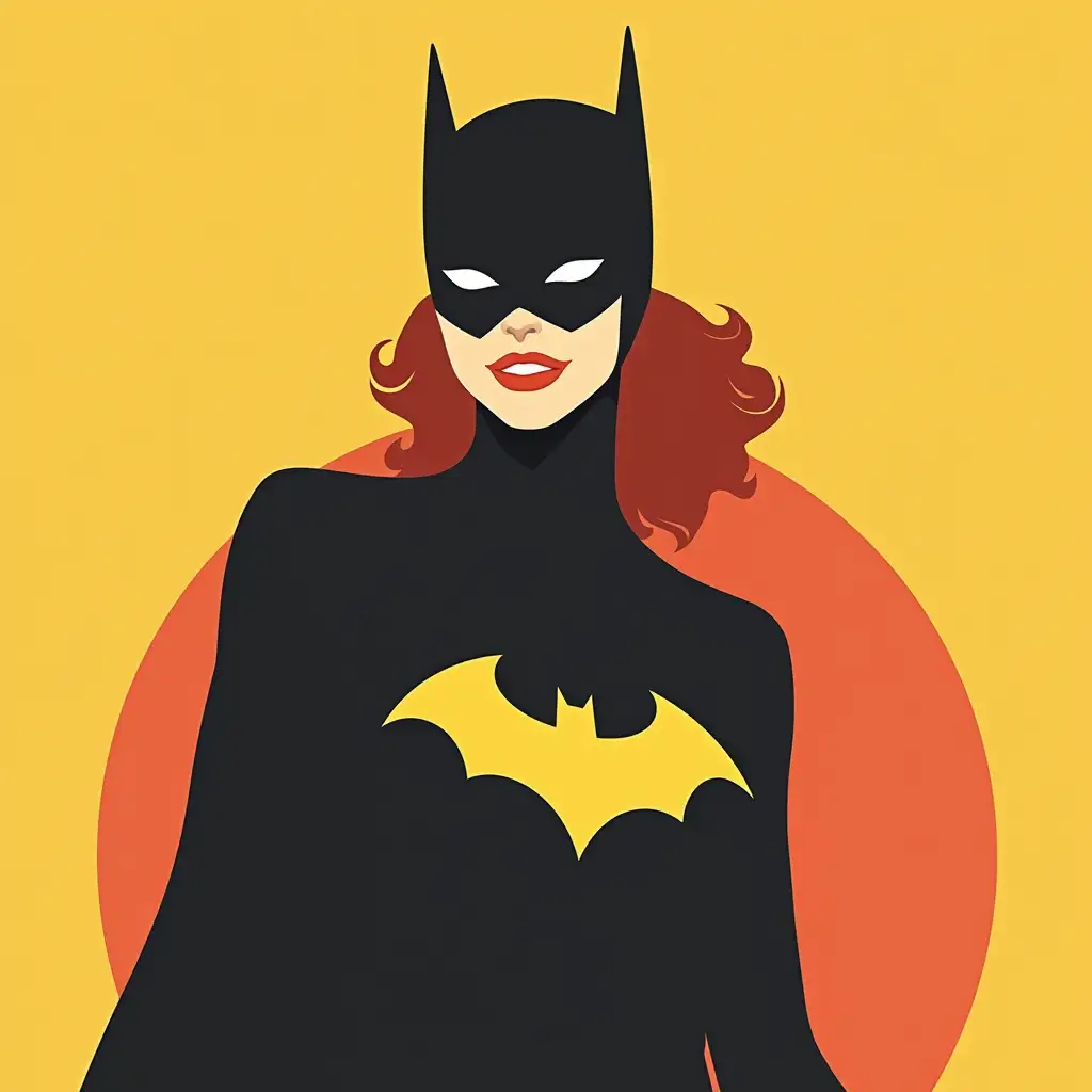 Dc comics batgirl in a minimalist vector art style, clean lines, bold shapes, simple color palette