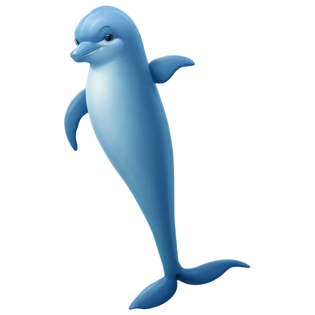 A blue dolphin standing