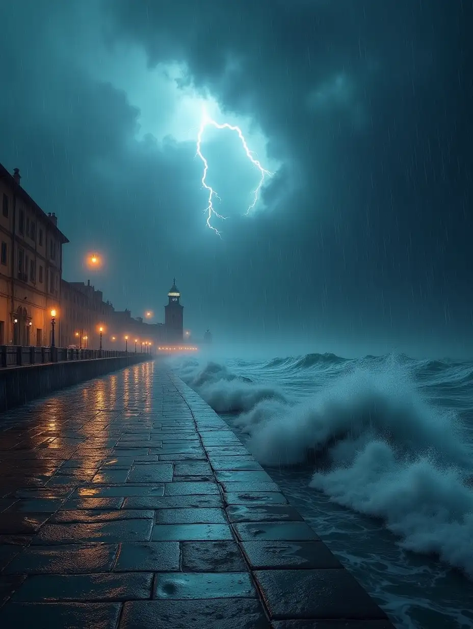 Dark-Fantasy-Winter-Storm-Over-Italian-Port-with-Turbulent-Sea-and-Lightning