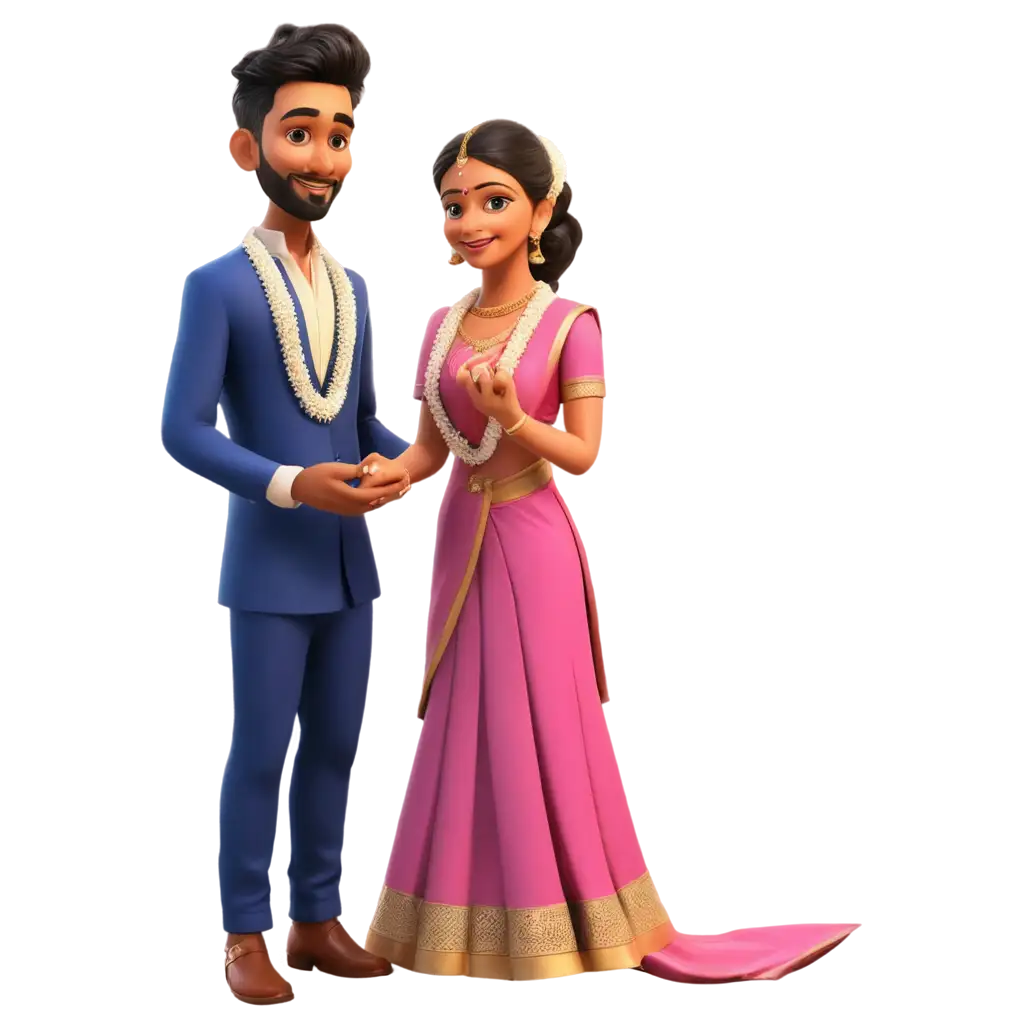 South-Indian-Groom-and-Bride-Changing-Rings-PNG-Image-Traditional-Wedding-Animation