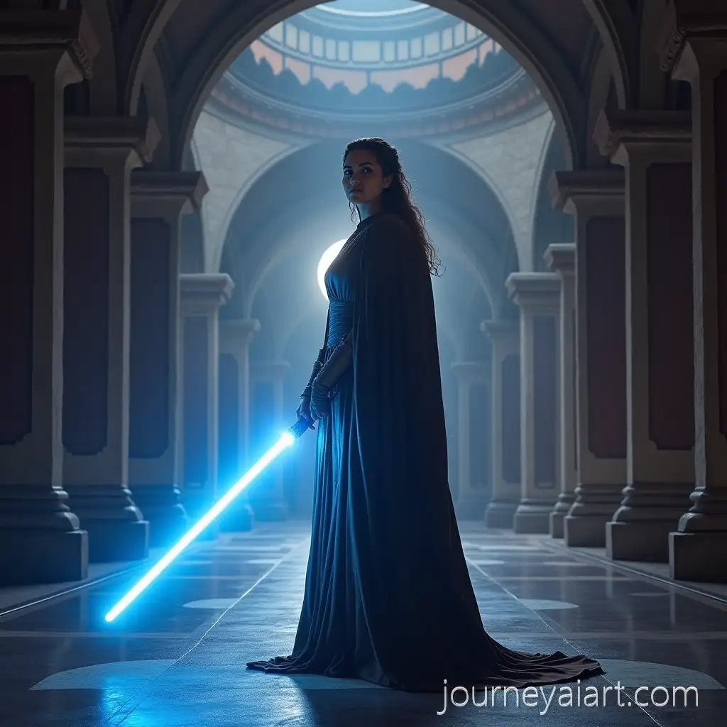 Jedi-Lady-in-the-Jedi-Temple-with-Blue-Lightsaber