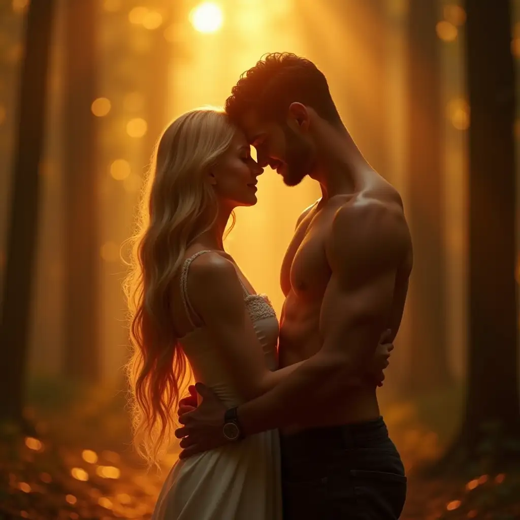 Romantic-Embrace-in-a-Golden-Forest-at-Sunrise