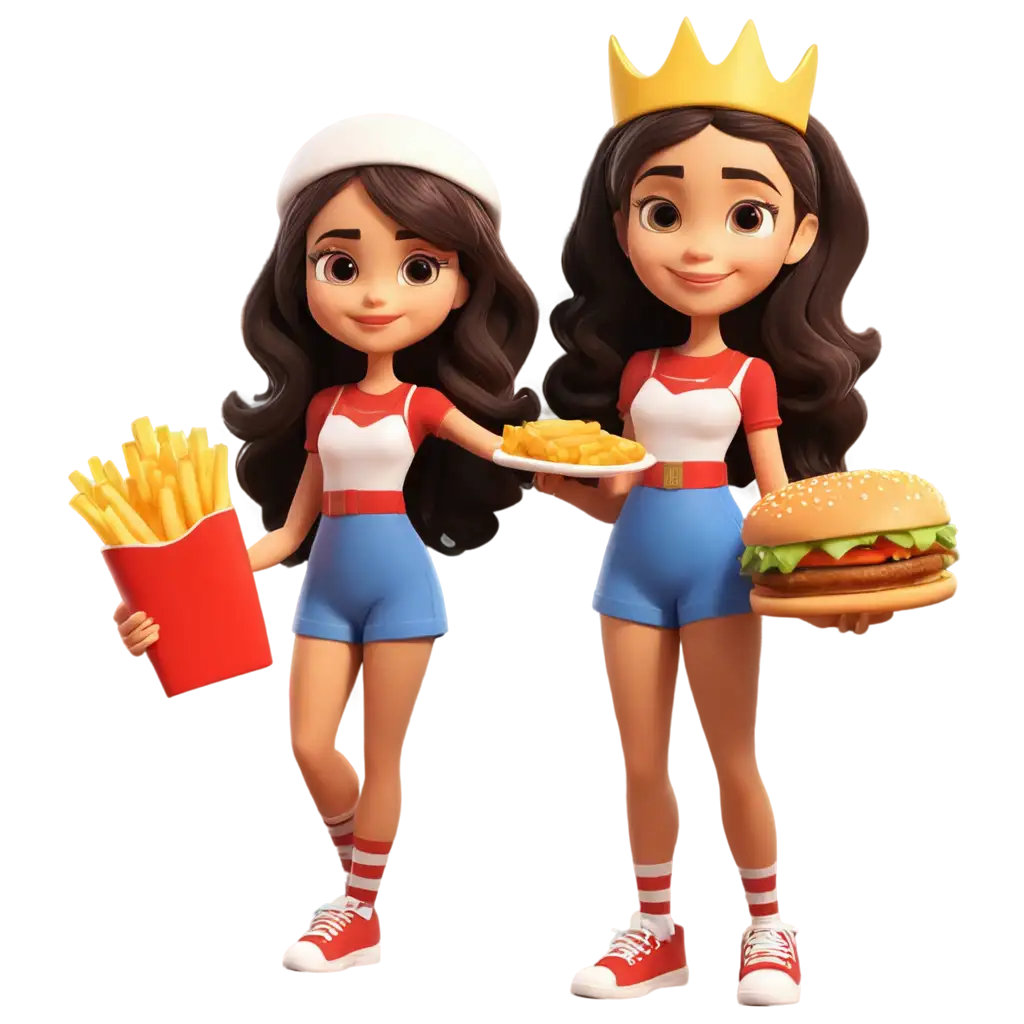 Cartoon-Girl-Character-Enjoying-Fries-and-Burgers-HighQuality-PNG-Image