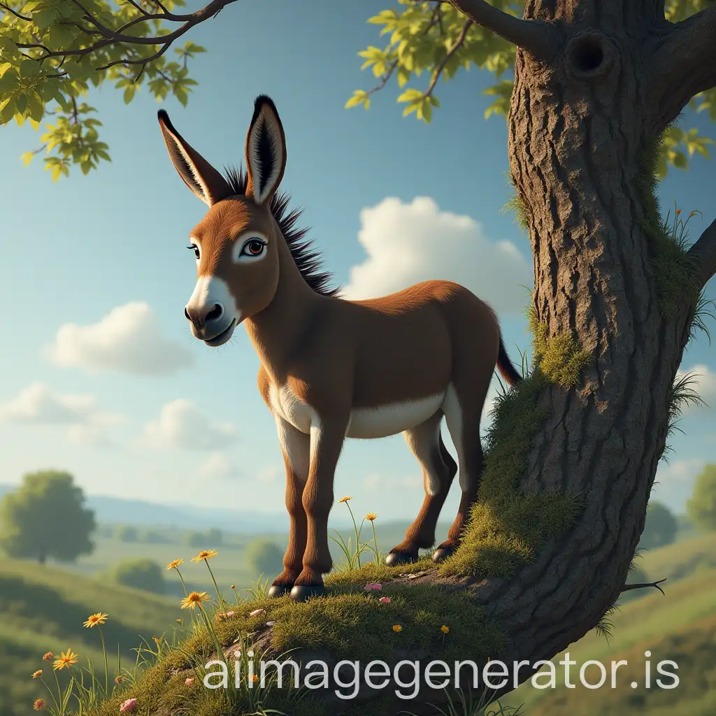 Donkey-Standing-on-a-Tree-in-a-Surreal-Landscape