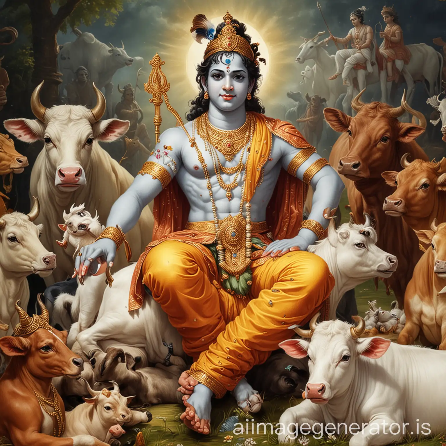 Shri-Krishna-with-Cow-and-Animals-in-Divine-Serenity