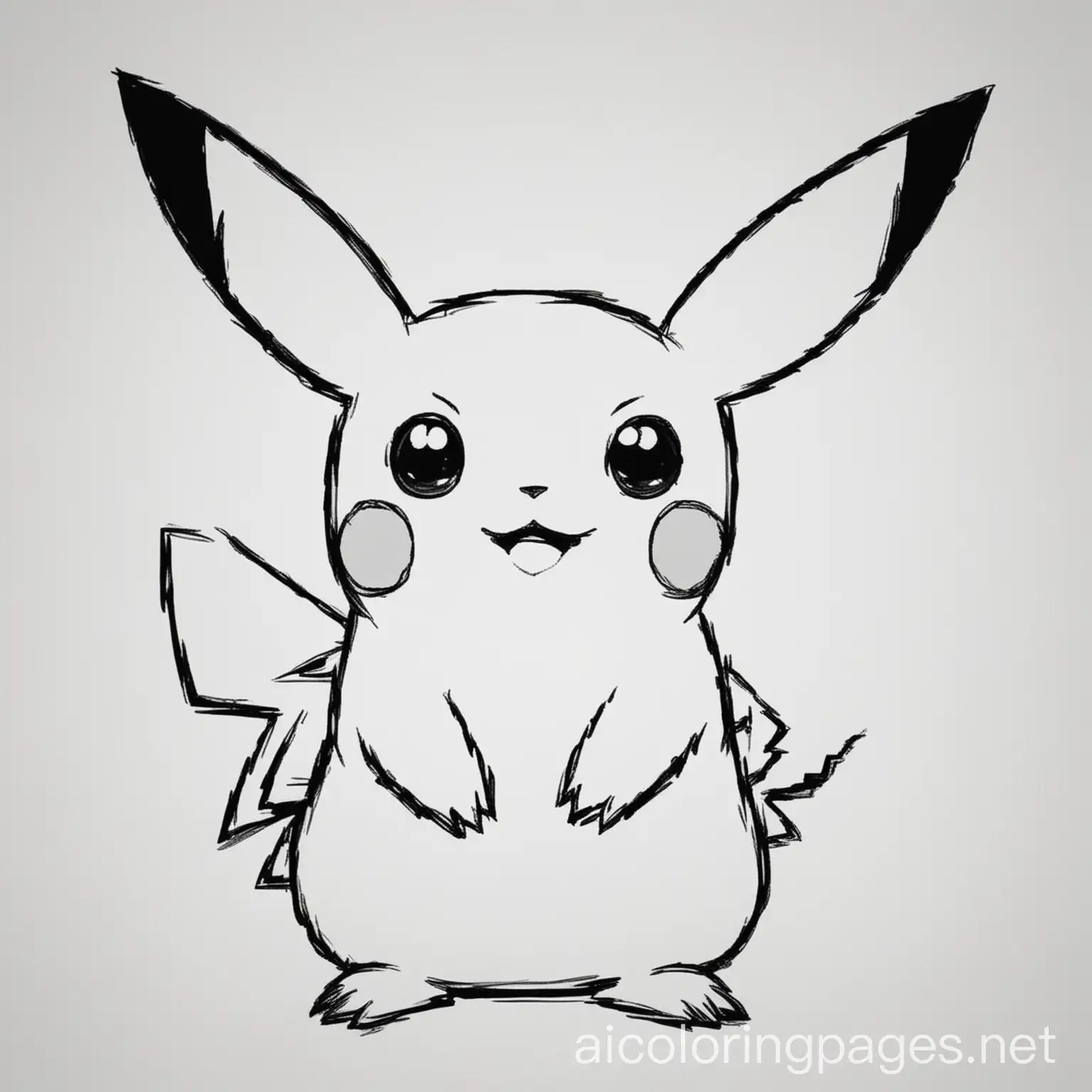 pikachu with horns, Coloring Page, black and white, line art, white background, Simplicity, Ample White Space. The background of the coloring page is plain white to make it easy for young children to color within the lines. The outlines of all the subjects are easy to distinguish, making it simple for kids to color without too much difficulty