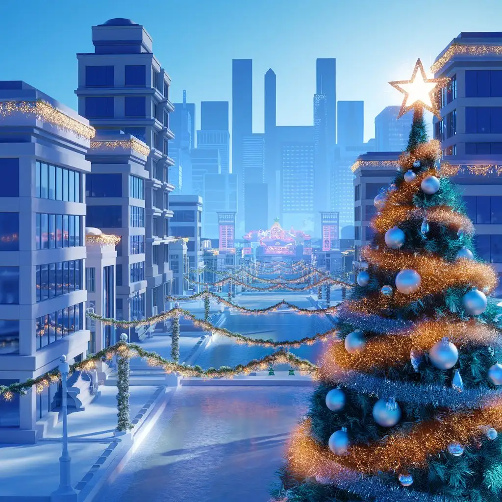 abstract new year's city background, winter with special effects 3d advertisement