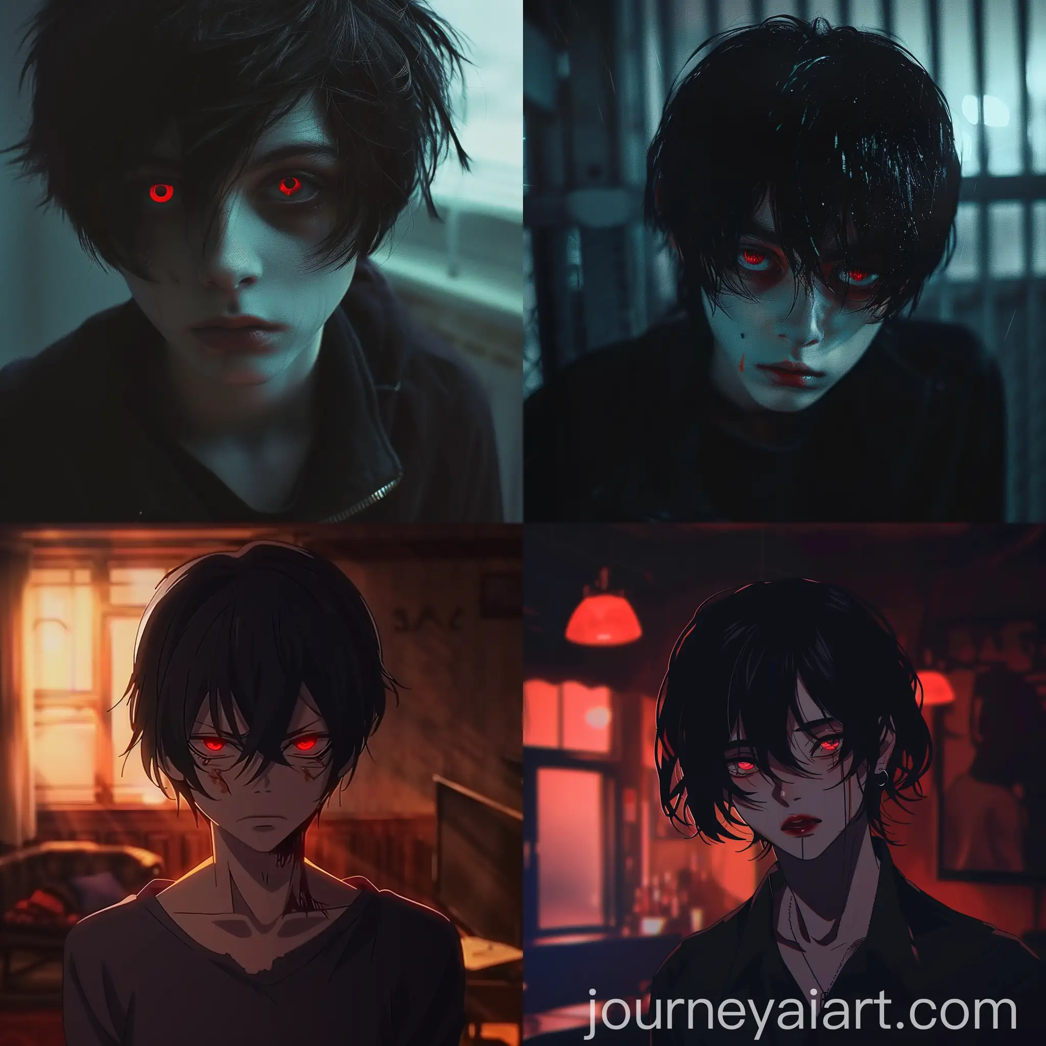 Teenage-Boy-with-Black-Hair-and-Red-Eyes-in-Dimly-Lit-Room