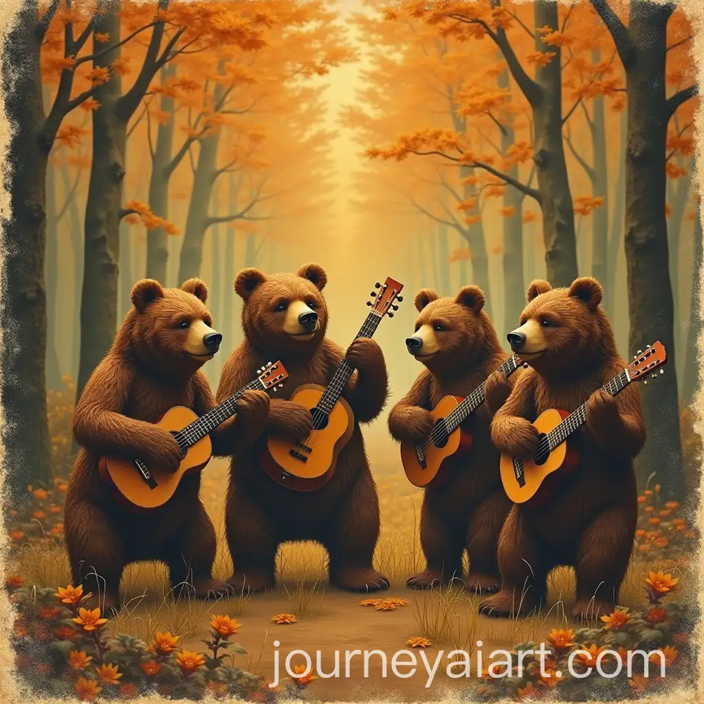 Group-of-Bears-Playing-Musical-Instruments-in-Forest-Setting