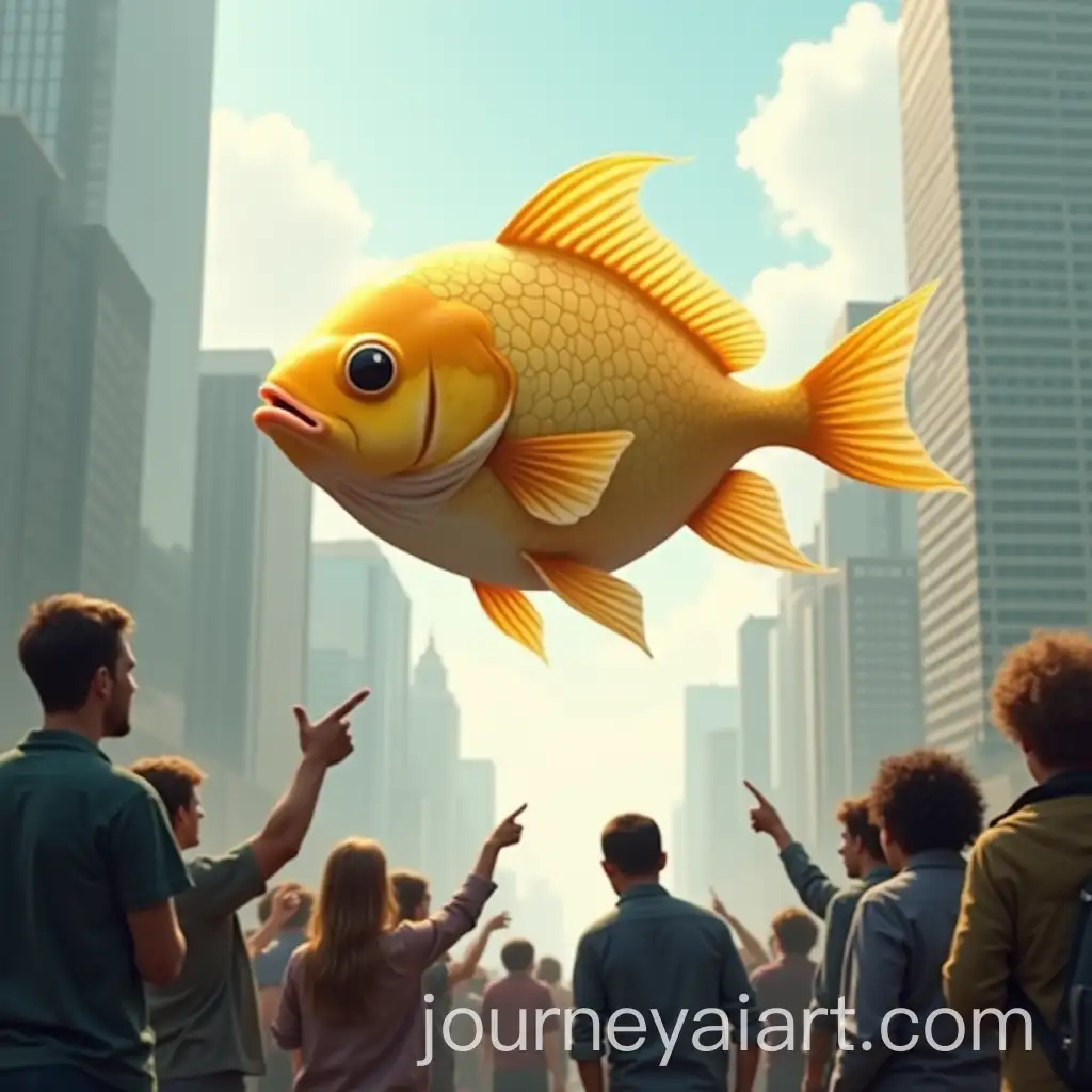 Golden-Fish-Swimming-in-the-Sky-Above-a-Big-City-with-Astonished-Crowd