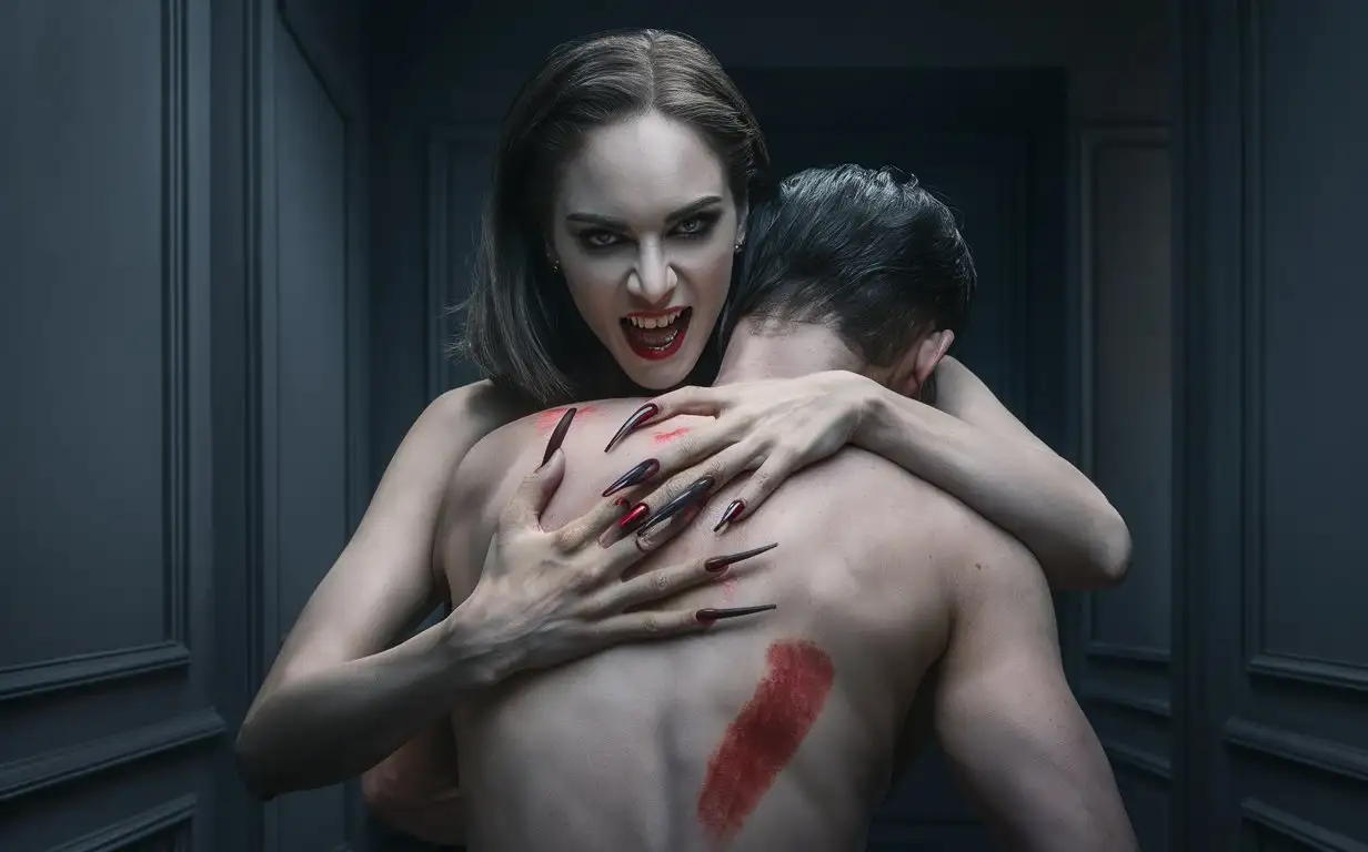 Fierce-Vampire-Woman-Embracing-Vulnerable-Man-in-Dark-Gothic-Setting