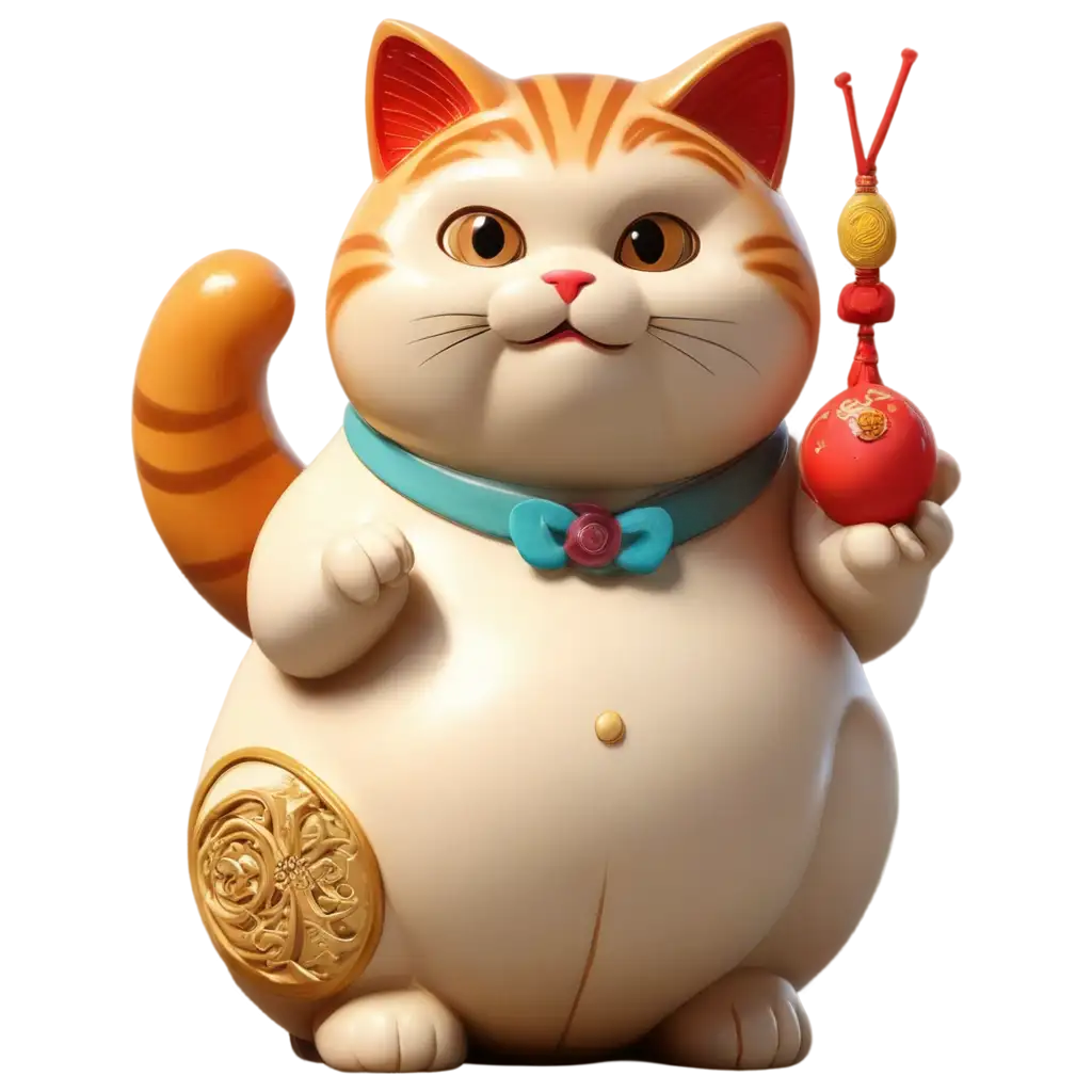 Fat-Chinese-Animated-Lucky-Cat-with-Fish-PNG-HighQuality-Transparent-Image-for-Versatile-Use