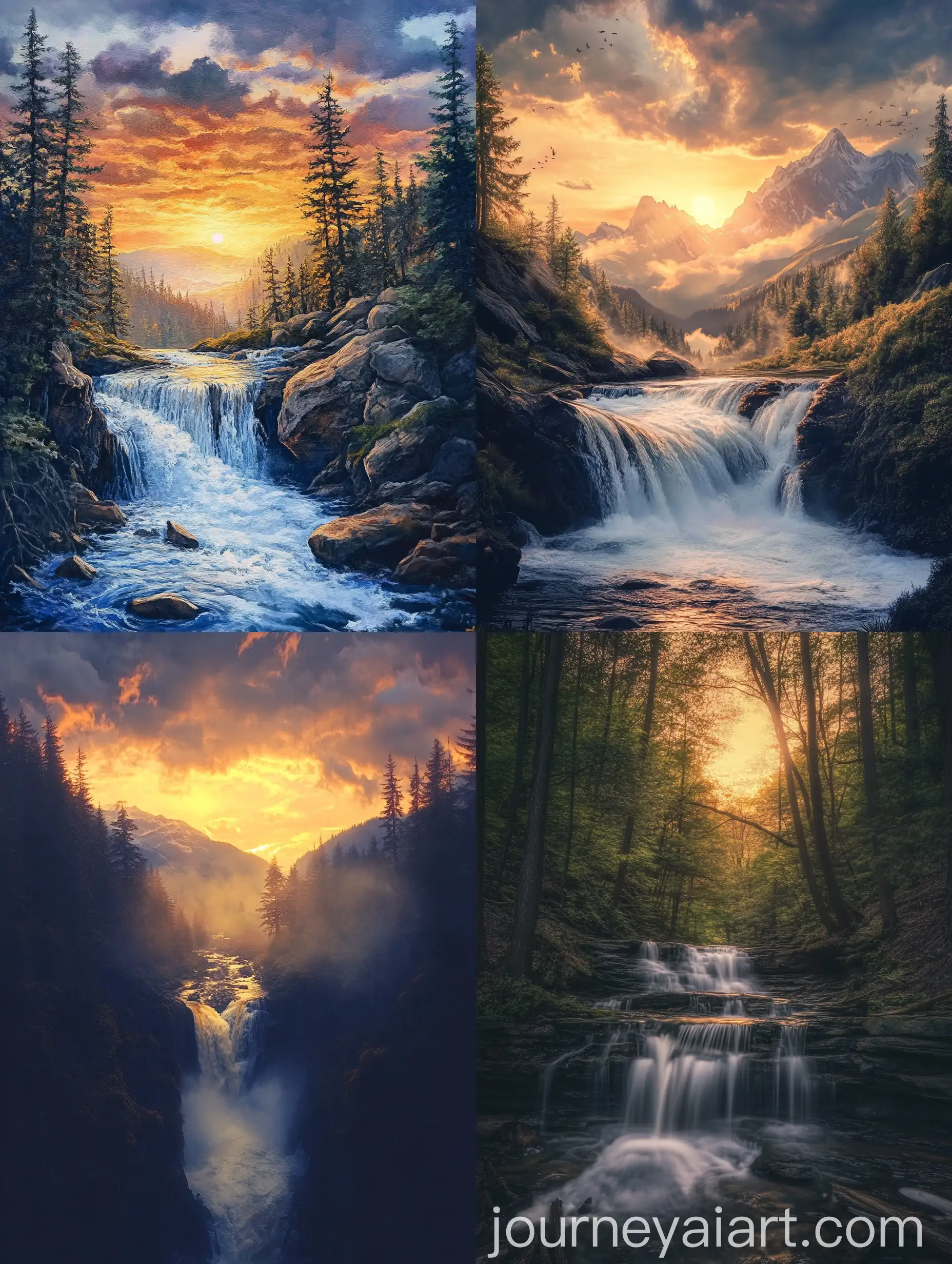 Sunset-Cloudy-Forest-Waterfall-in-Motion