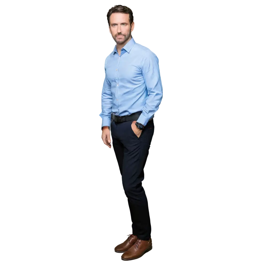 40YearOld-Brunette-Man-in-Light-Blue-Shirt-and-Black-Pants-PNG-Image-for-Versatile-Usage