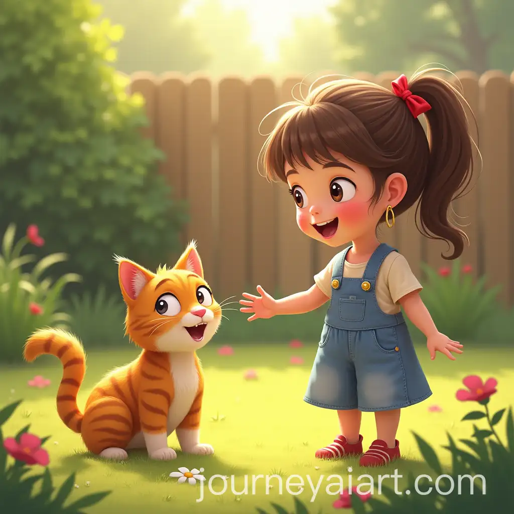 Happy-Child-Playing-in-the-Garden-with-Her-Cat