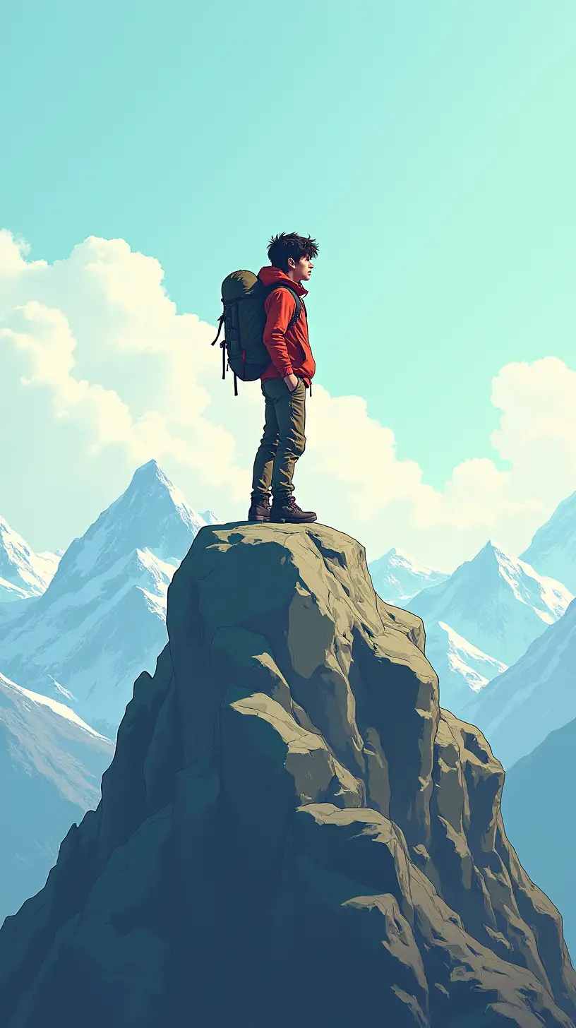 Fantasy Adventure Art Young Adventurer Scaling Mountain Peak