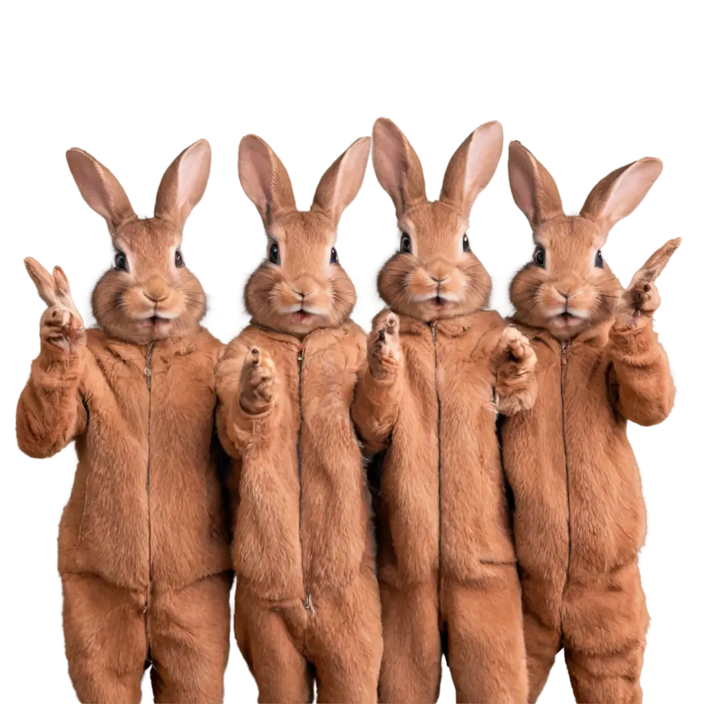 Three-Athletic-Brown-Rabbits-Pointing-and-Laughing-Mockingly-PNG-Image-for-Creative-Use