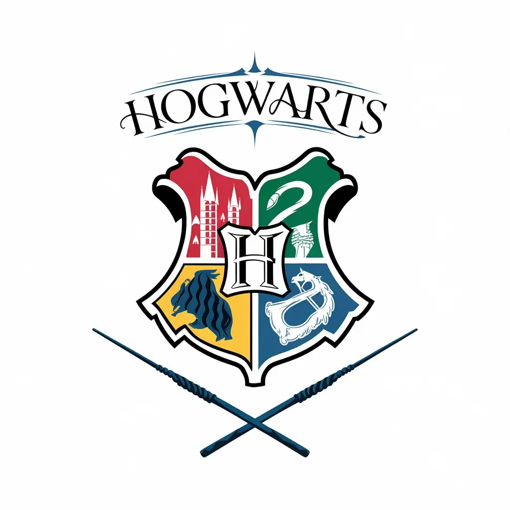 LOGO Design For Hogwarts Founders Magic Wands Heraldry and Magic in Blue Red Green Yellow