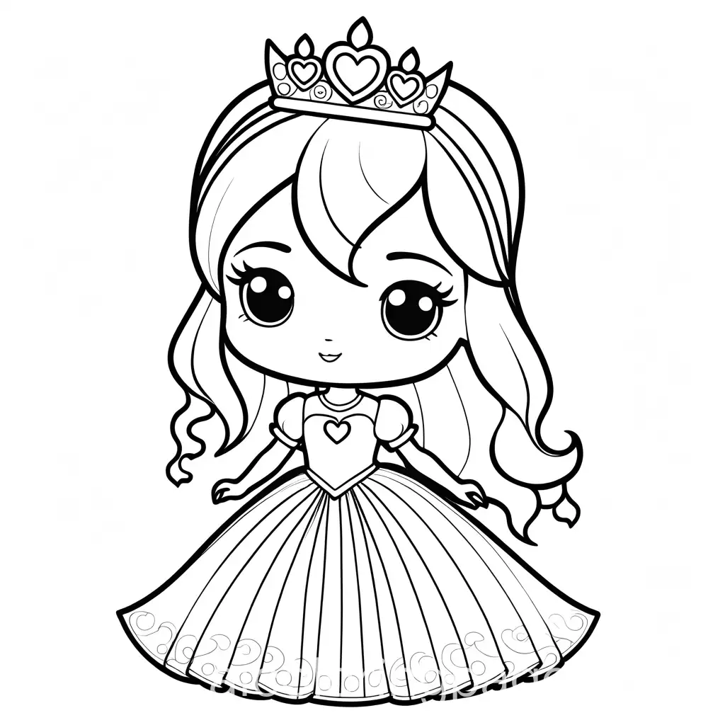 Chibi-Princess-Coloring-Page-with-Heart-Background