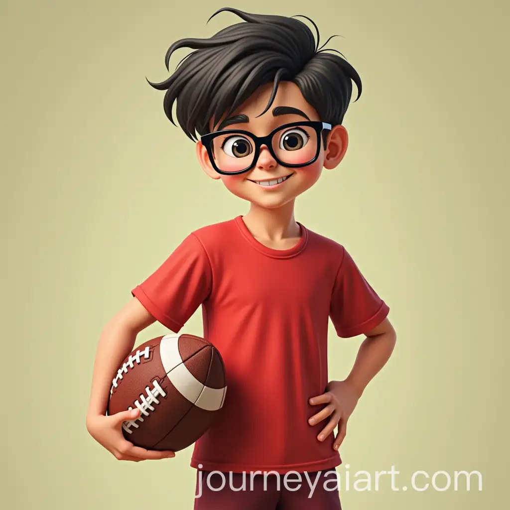 Smart-Boy-with-Nerdy-Glasses-Holding-Football-in-Red-Shirt-and-Shorts