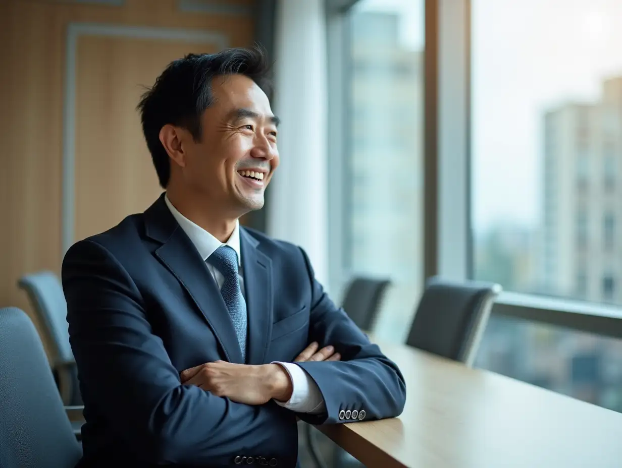 Japanese-Businessman-Smiling-in-Conference-Room