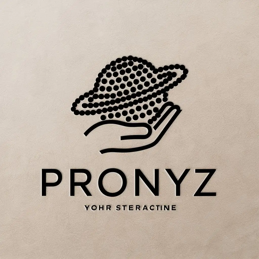 a vector logo design,with the text "Pronyz", main symbol:Planet made of beads in hand,Moderate,be used in Brand of bags and accessories industry,clear background