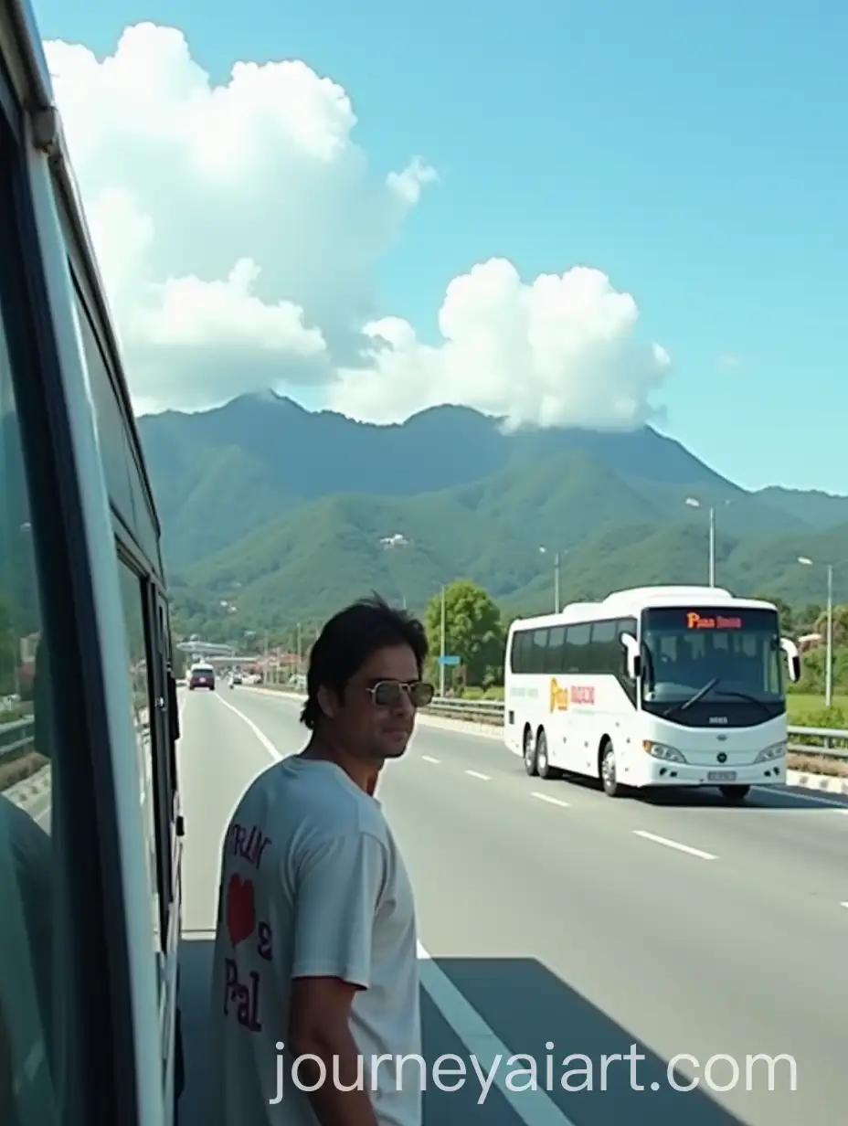 Shah-Rukh-Khan-Boarding-Modern-Bus-in-Tropical-Palu-with-Scenic-View