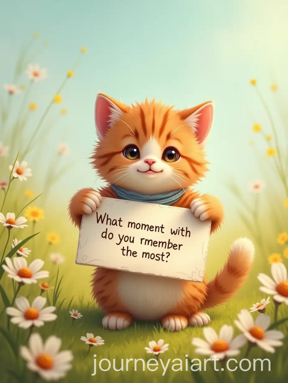 Cute-Kitten-Holding-a-Sign-on-a-Flowery-Meadow-with-Heartwarming-Message