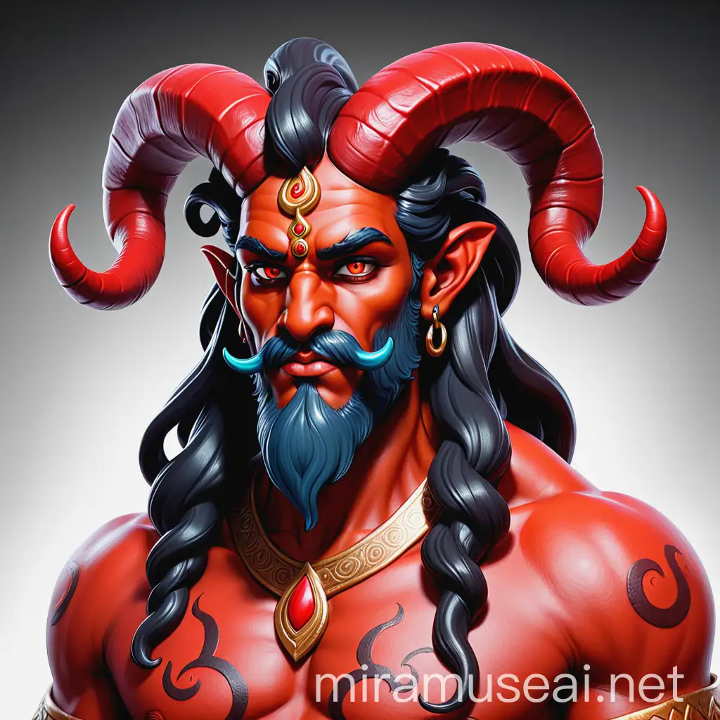 Handsome Fire Genie with Red Skin and Curled Ram Horns