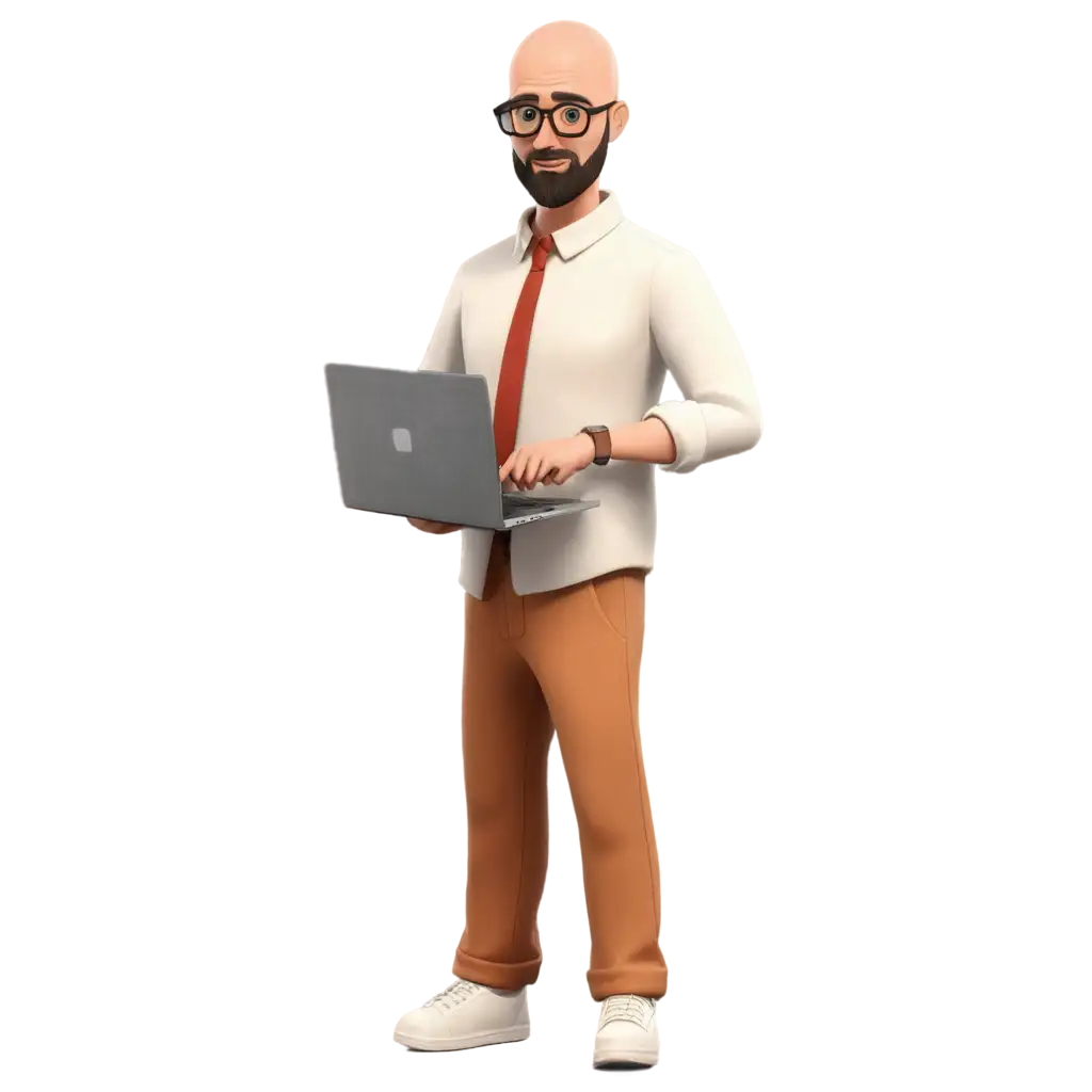 Bald-Charismatic-Web-Designer-Man-with-Glasses-and-Beard-Working-on-Computer-PNG-Image