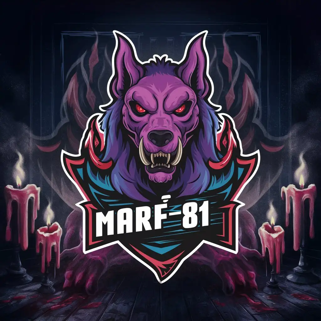 Marf81 Logo with Hellhound in Purple Blue Blood Red and Black