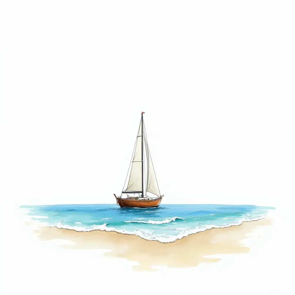Anchored-Sail-Boat-on-Beautiful-Beach-PostImpressionist-Style