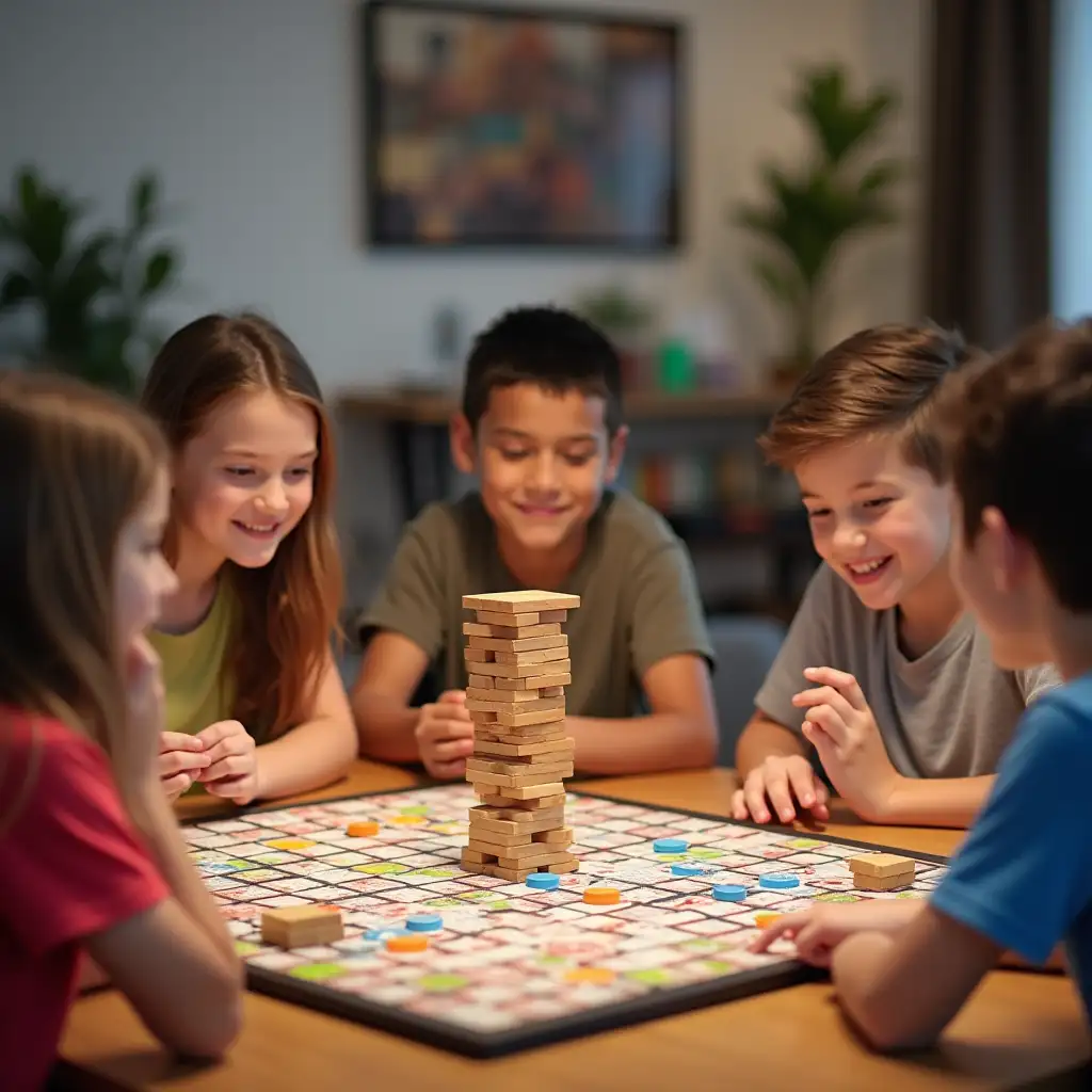 Teenagers-Playing-Various-Board-Games-Like-Jenga-UNO-and-Risk