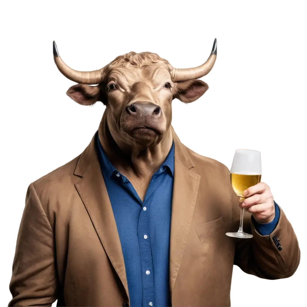 Stock market bull drinking champagne