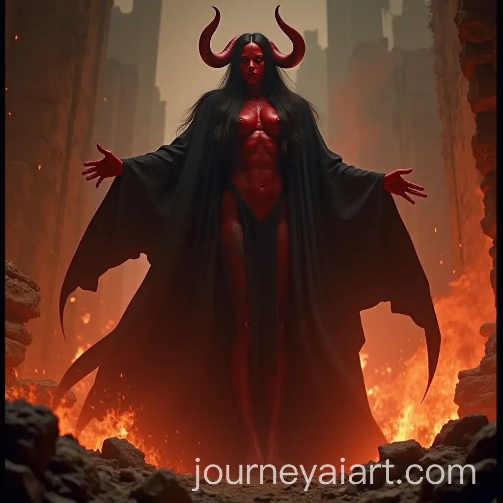 Liliths-Arrival-Demonic-Figure-Amid-Fiery-Ruins-in-1950s-Cinematic-Style