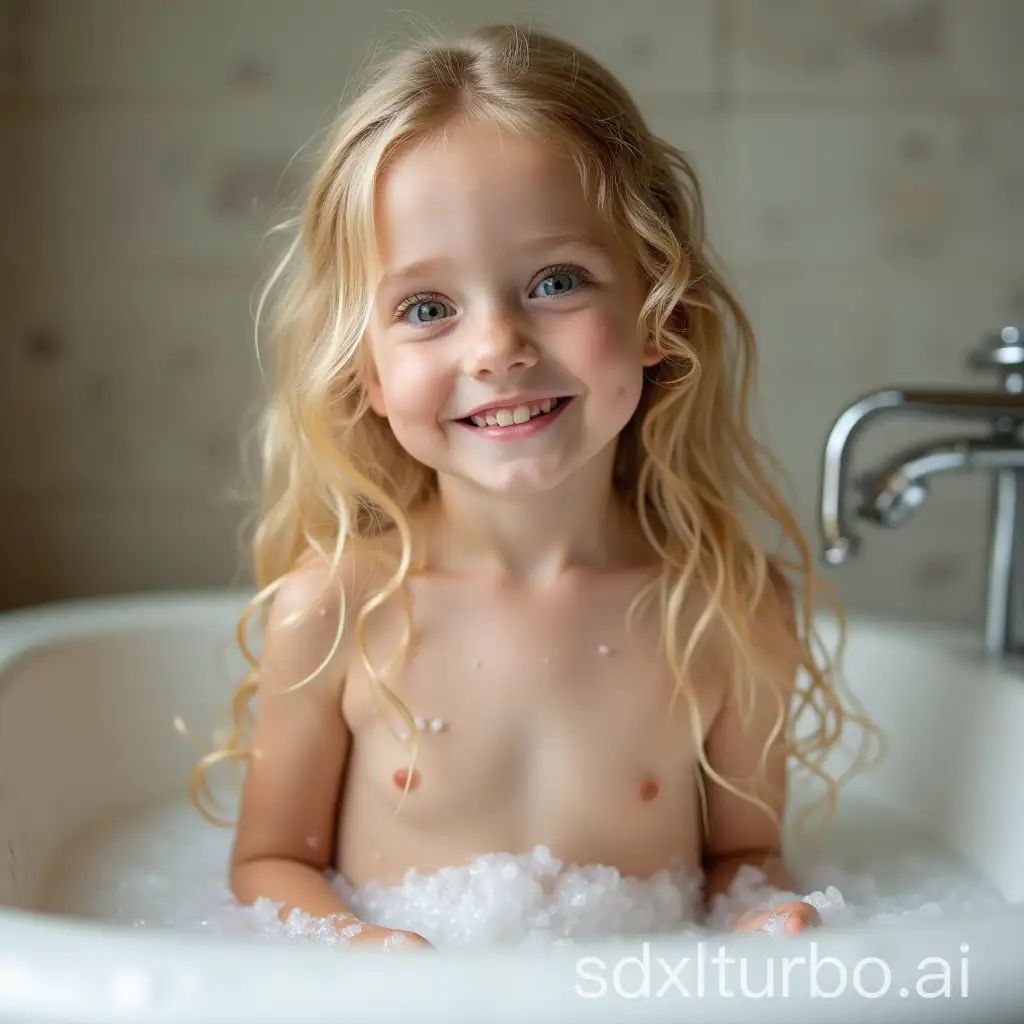 Young-Girl-with-Long-Blonde-Hair-Standing-in-Soapy-Bathtub