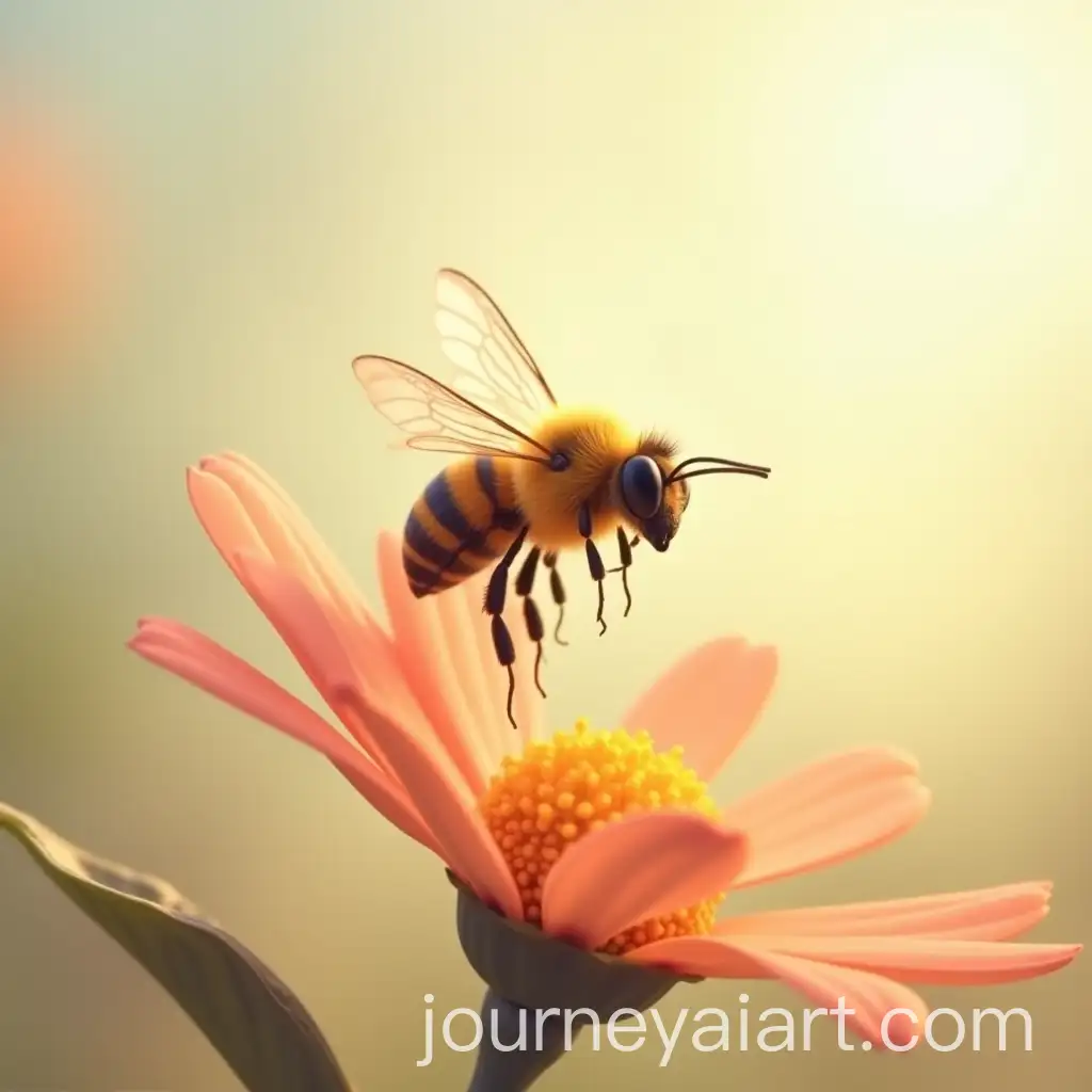Bee-Hovering-and-Landing-on-Blooming-Flower-Collecting-Nectar