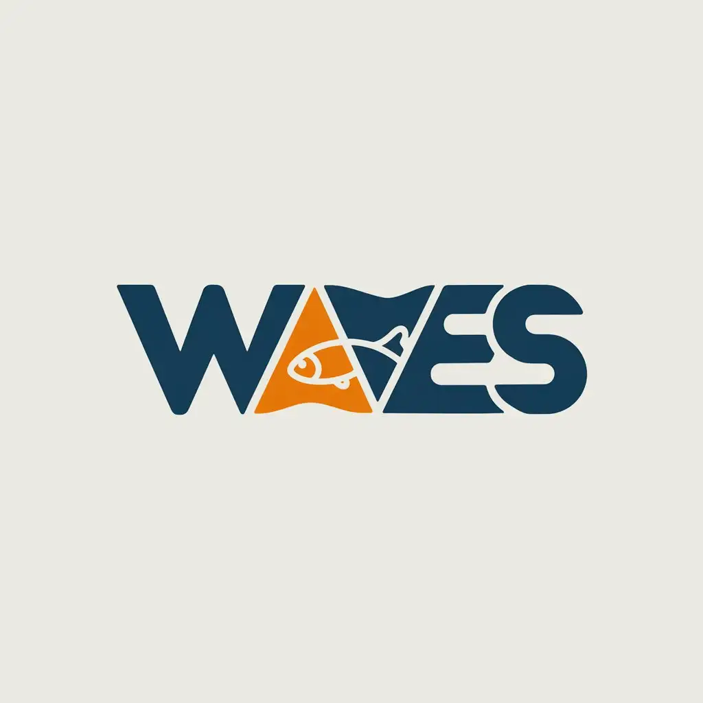 a vector logo design,with the text "Waves", main symbol:It is a website that sells fresh and clean  and cut sea food so it can be cooked easily  so I want the logo with only blue and orange and  I don't want waves just the logo name and a fish inside one of its letters,Moderate,clear background