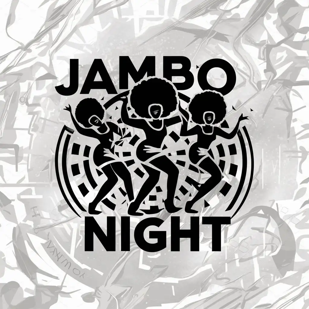 LOGO Design for JAMBO NIGHT Dancers Discotheque Afro Theme with Bold Vector Graphics