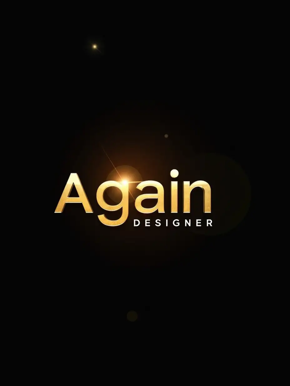 Againdesigner, a creative and innovative brand. The logo should feature sleek and modern typography with a metallic gold and deep black gradient, emphasizing elegance and professionalism. Incorporate design elements such as a glowing pen, ruler, or abstract geometric shapes to represent creativity and precision. Add realistic light reflections and a subtle 3D effect to give depth and sophistication. Use a clean, dark background with glowing accents to make the logo visually striking and memorable.