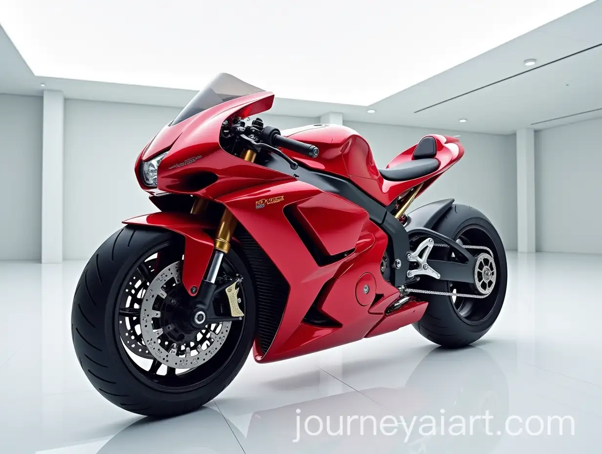 Futuristic-Hayabusa-Dogfight-Motorcycle-in-Red-Inside-UltraModern-Showroom